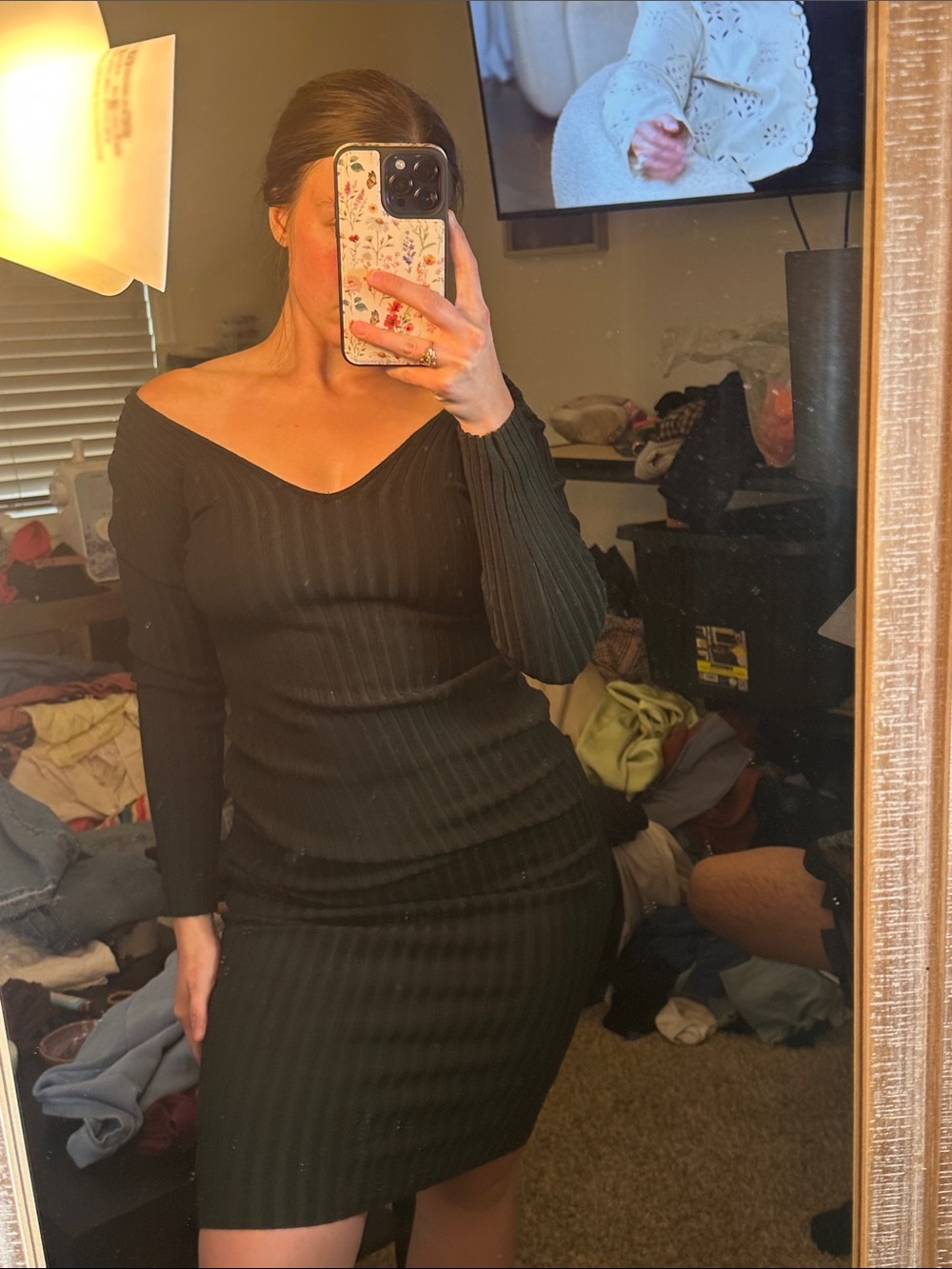 Fashionnova Ribbed Off-Shoulder Bodycon Dress - Green